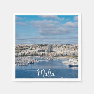 Sliema harbour with modern buildings and boats napkin