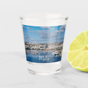 Sliema harbour with modern buildings and boats shot glass