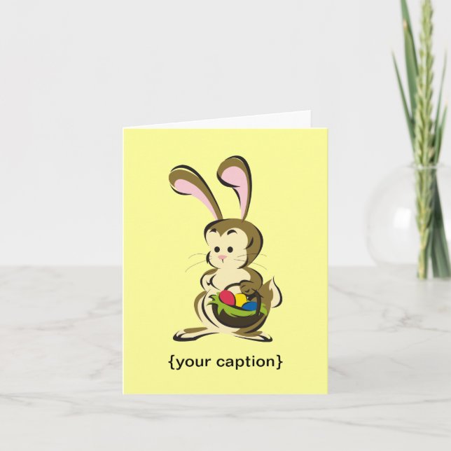 Slightly bemused Easter Bunny and basket of eggs Holiday Card (Front)