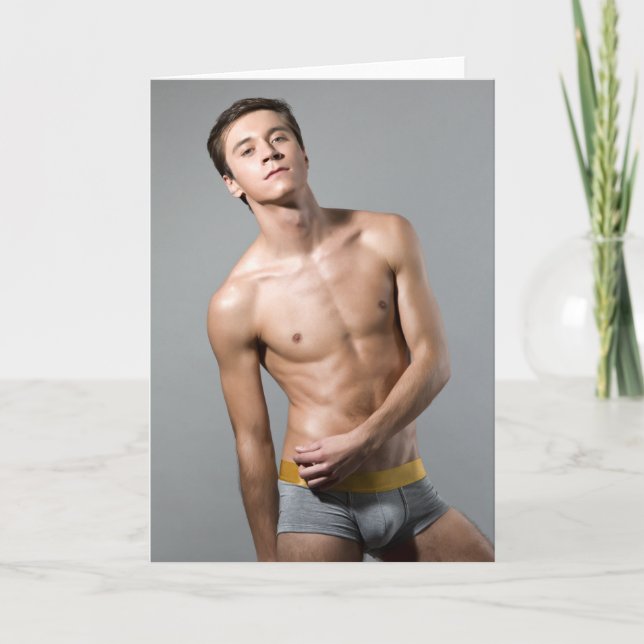 Slim and Sexy Hot Guy Greetings Card (Front)
