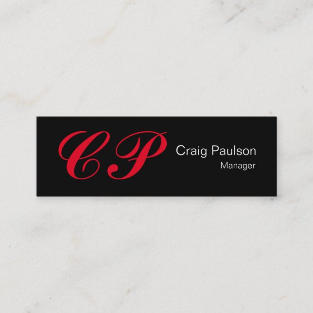 Slim Black Red Script Monogram Business Card (Front)
