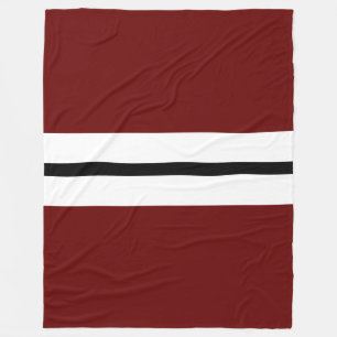Slim Black White Centre Racing Stripes On Deep Red Fleece Blanket