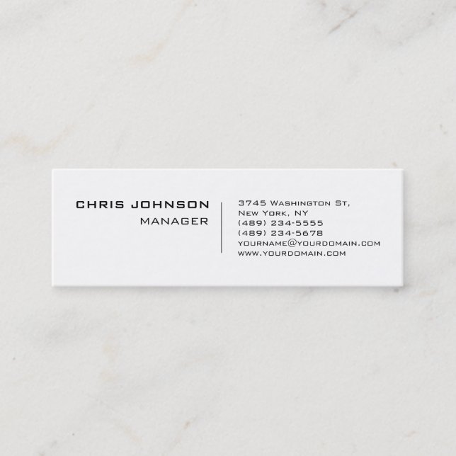 Slim Black White Unique Manager Business Card (Front)
