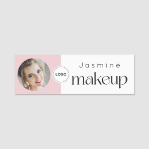 Slim Blush Pink Beauty Professional MUA Photo Qr Name Tag