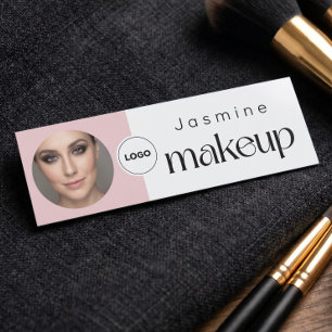 Slim Blush Pink Beauty Professional MUA Photo Qr Name Tag