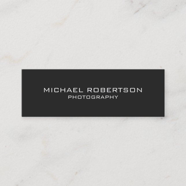 Slim Dark Grey Modern Photographer Business Card (Front)