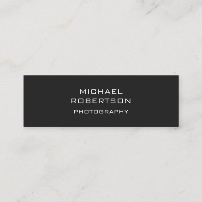 Slim Dark Grey Stylish Photographer Business Card (Front)
