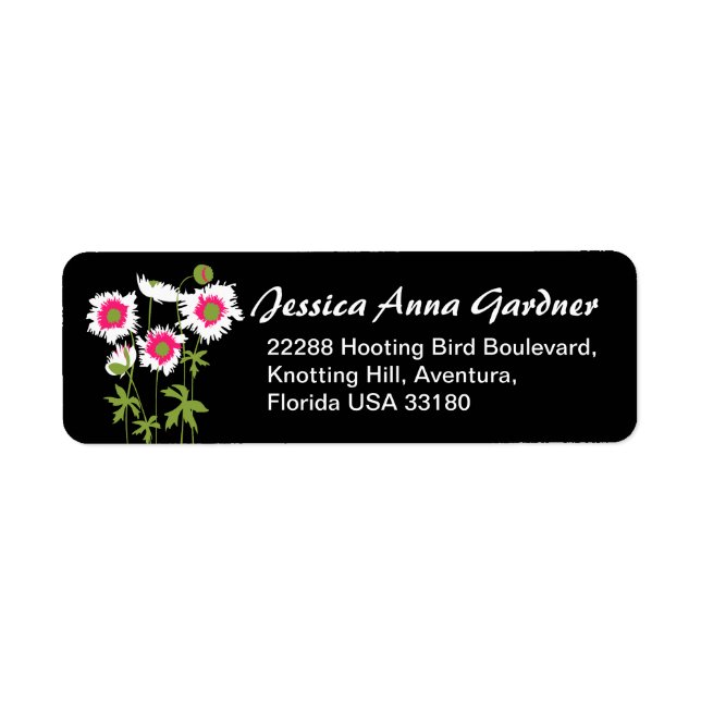 Slim graphic floral poppies reply address labels (Front)