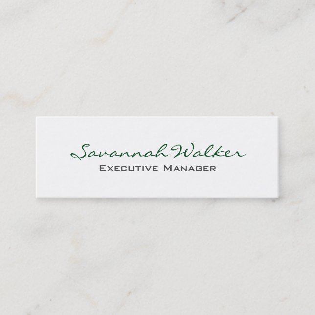 Slim Green White Handwriting Professional Trendy Mini Business Card (Front)