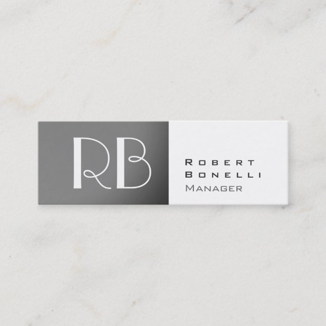 Slim Grey White Monogram Manager Business Card (Front)