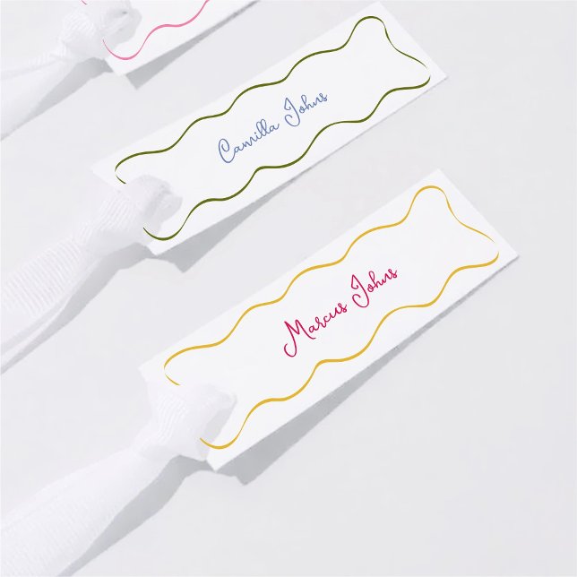 Slim Hand Drawn Colourful Curvy Wedding Place Card (Creator Uploaded)