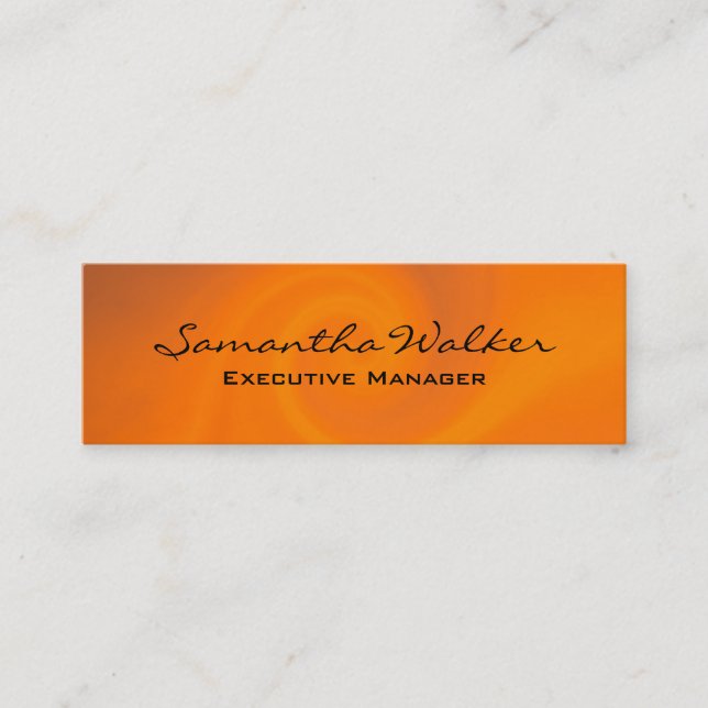 Slim Handwriting Modern Trendy Orange Background Mini Business Card (Front)