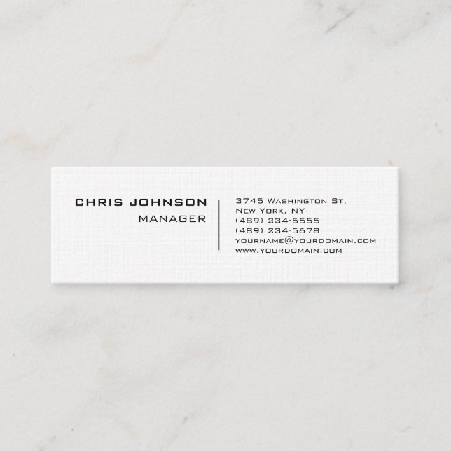Slim Linen Unique Manager Business Card (Front)