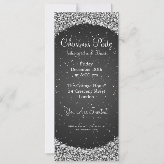 Slim Party Invitation Elegant Night Sparkle Black (Front)