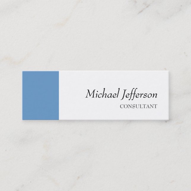 Slim Plain Blue White Professional Business Card (Front)