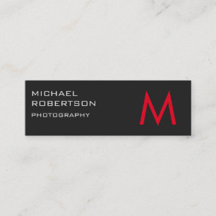 Slim Red Grey Monogram Photographer Business Card