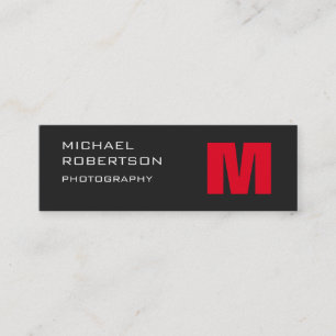Slim Red Grey Monogram Photographer Business Card