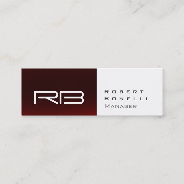 Slim Red White Monogram Manager Business Card (Front)
