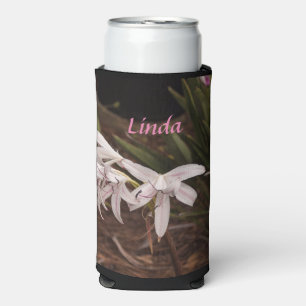 Slim Seltzer Can Cooler with White Pink Lilies