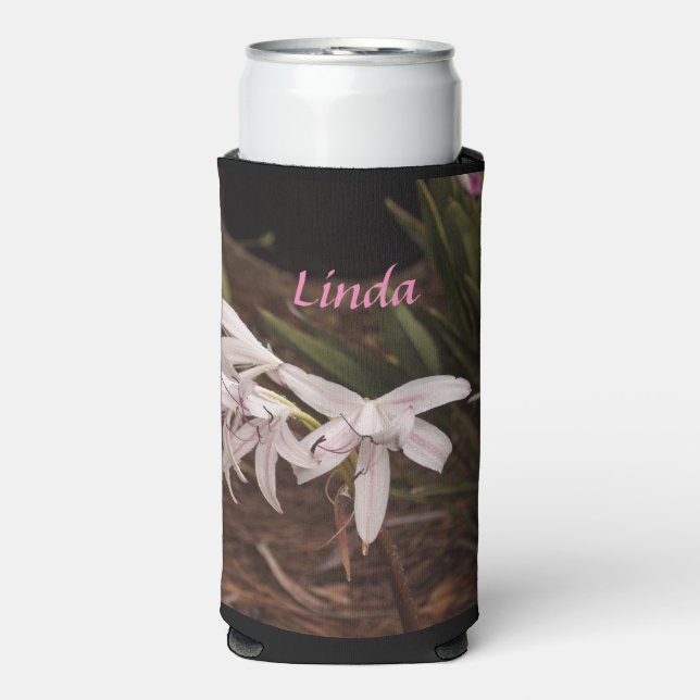 Slim Seltzer Can Cooler with White Pink Lilies (Seltzer Front)