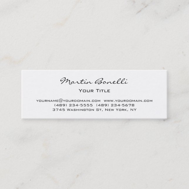 Slim Skinny White Professional Business Card (Front)