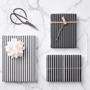Slim Stripes Grayscal Wrapping Paper Sheets