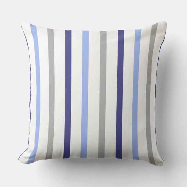 Slim Stripes White Grey & Blues Cushion (Front)