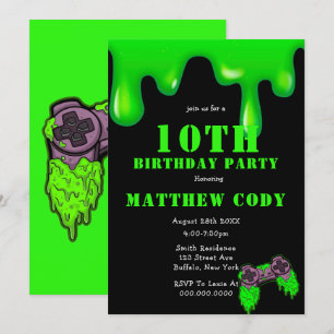 Slime and Games Boy 10th Birthday Party Invites