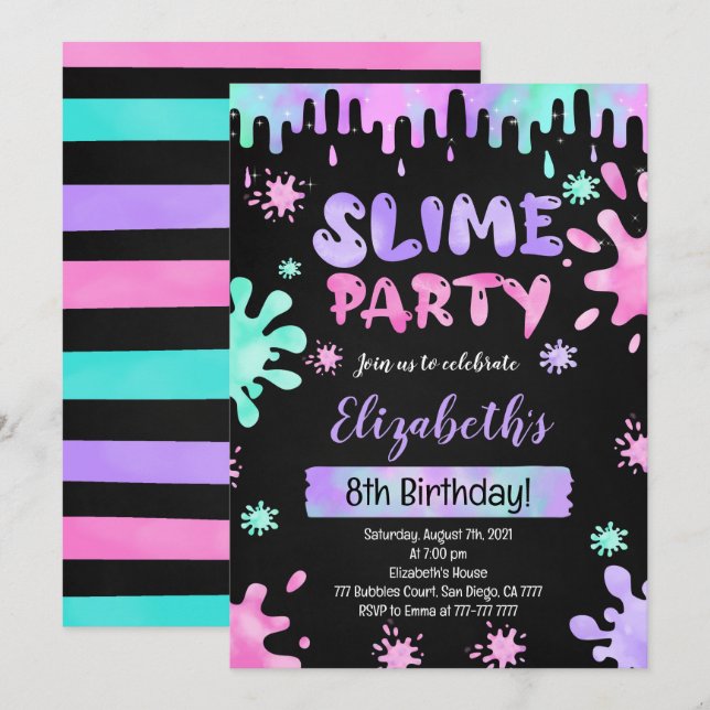 Slime Birthday  Invitation (Front/Back)