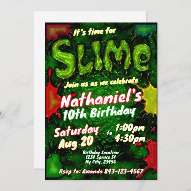 Slime birthday invitation kids slime party (Front/Back)