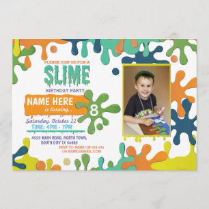 Slime Birthday Party Dripping Photo Invite 5 6 7 8