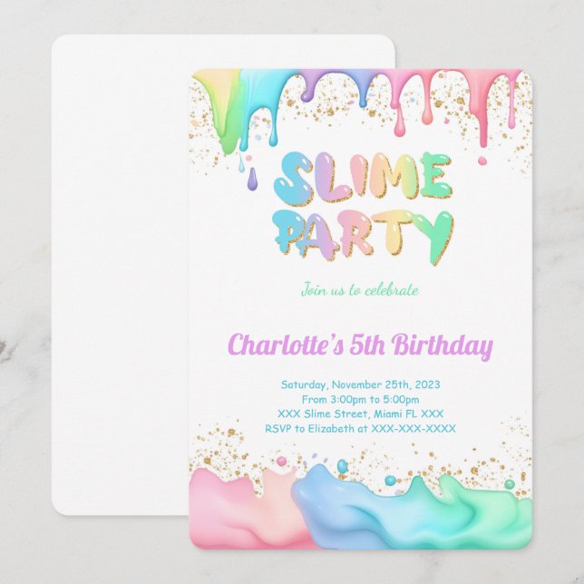 Slime Birthday Party Invitation (Front/Back)