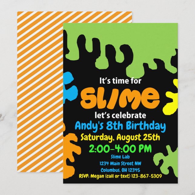 Slime birthday party invitation; slime lab; boys invitation (Front/Back)