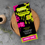 Slime birthday party ticket admit one invitation<br><div class="desc">Celebrate your little one first birthday with our fun Slime Party Invitation. This cute slime themed birthday invitations features green and magenta slime on black with an admit one entrance ticket template design. Slime party themed is a fun DIY project that kids can do at a party and leaves them...</div>