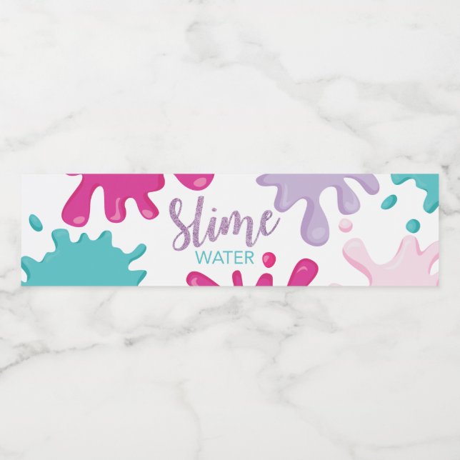 Slime birthday party water bottle labels pink (Single Label)