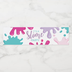 Slime birthday party water bottle labels pink