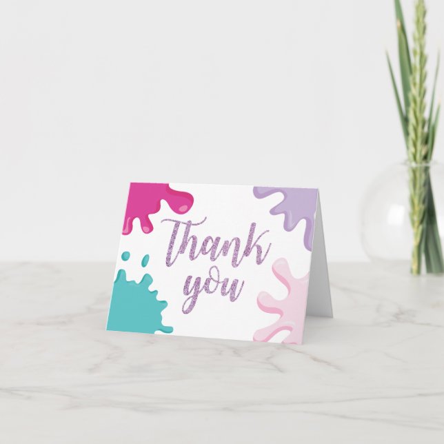 Slime Birthday Thank You Card Pink and purple (Front)