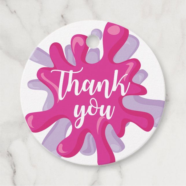 Slime Birthday Thank You Favour Tag Pink Purple (Front)