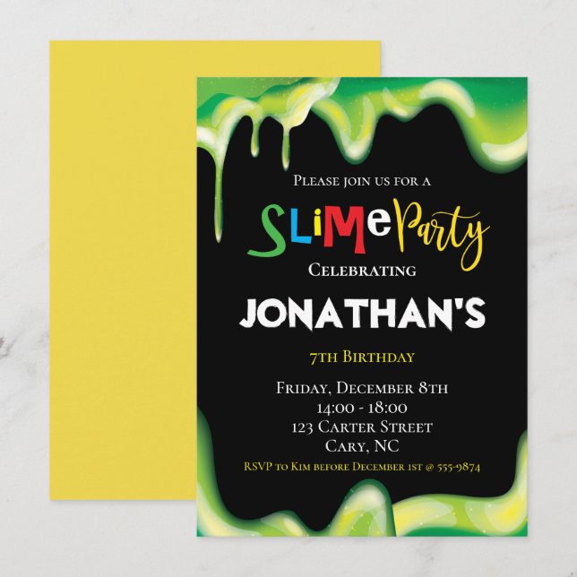 Slime Fun children Birthday party Invitation (Front/Back)