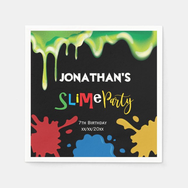 Slime Fun children Birthday party personalised Napkin (Front)