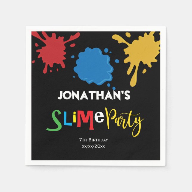 Slime Fun children Birthday party personalised Napkin (Front)