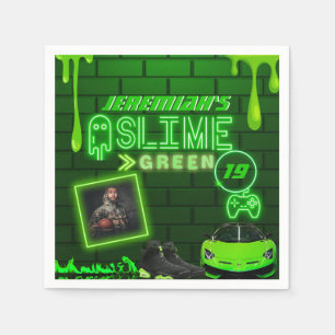 Slime Green   Photo Birthday Party Neon Green Napkin