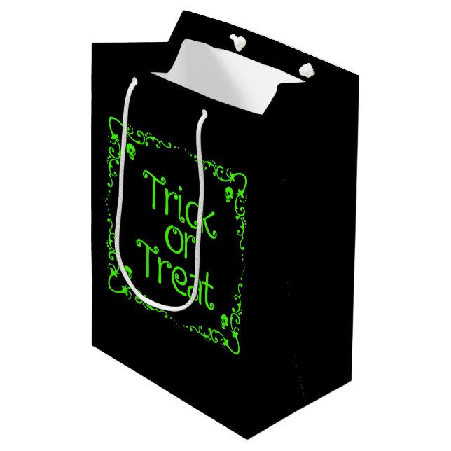 Slime Green Trick or Treat Medium Gift Bag (Front Angled)