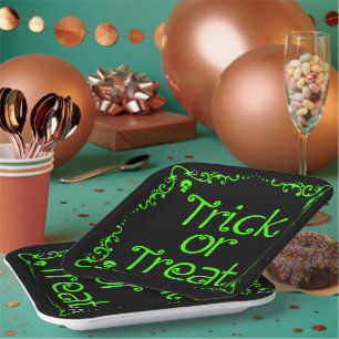 Slime Green Trick or Treat Paper Plate