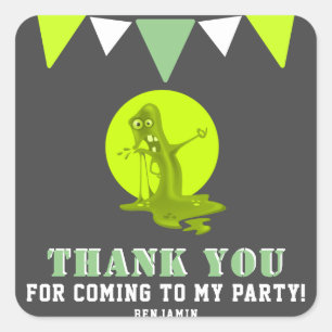Slime Monster Kids Thank you Birthday Square Sticker