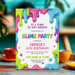 Slime Party Birthday Bash Colourful Gooey Design Invitation