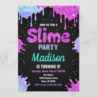 Slime Party Birthday Invitation Glitter