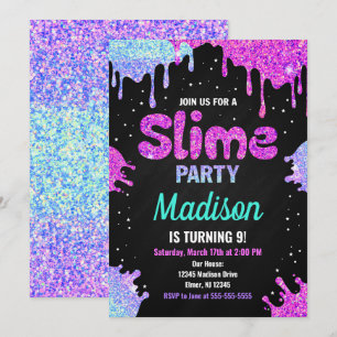 Slime Party Birthday Invitation Glitter