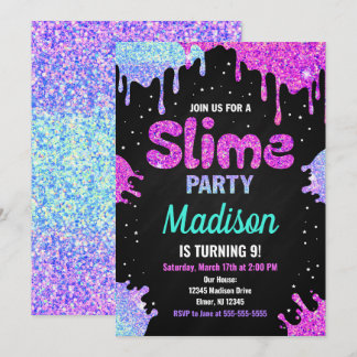 Slime Party Birthday Invitation Glitter