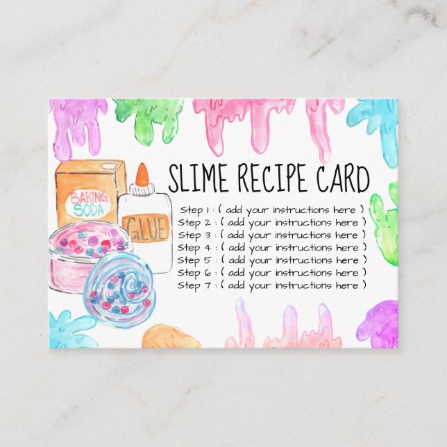 Slime party birthday recipe card (Front)